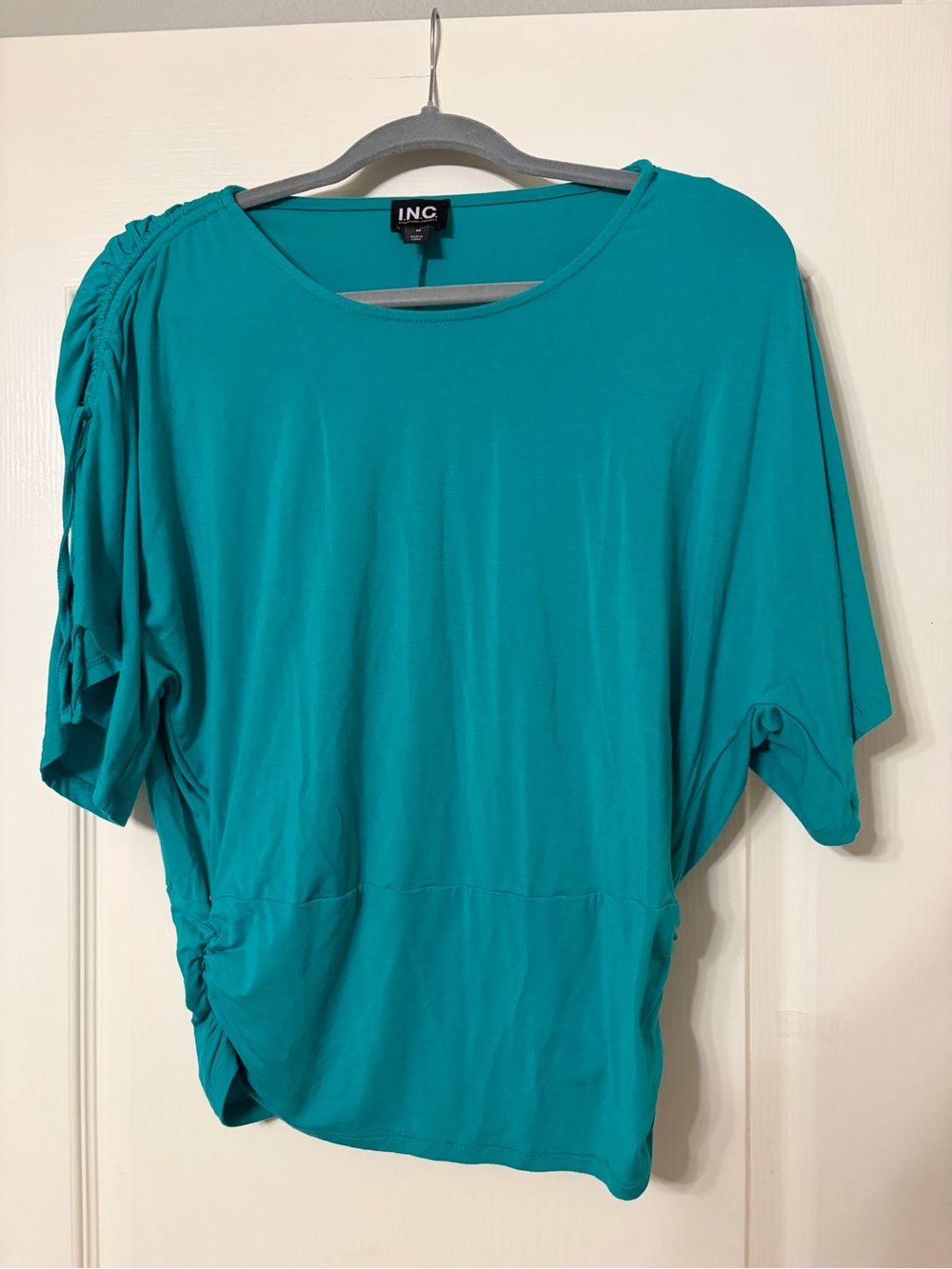 INC International Concepts Teal Ruched Dolman Sleeve Top